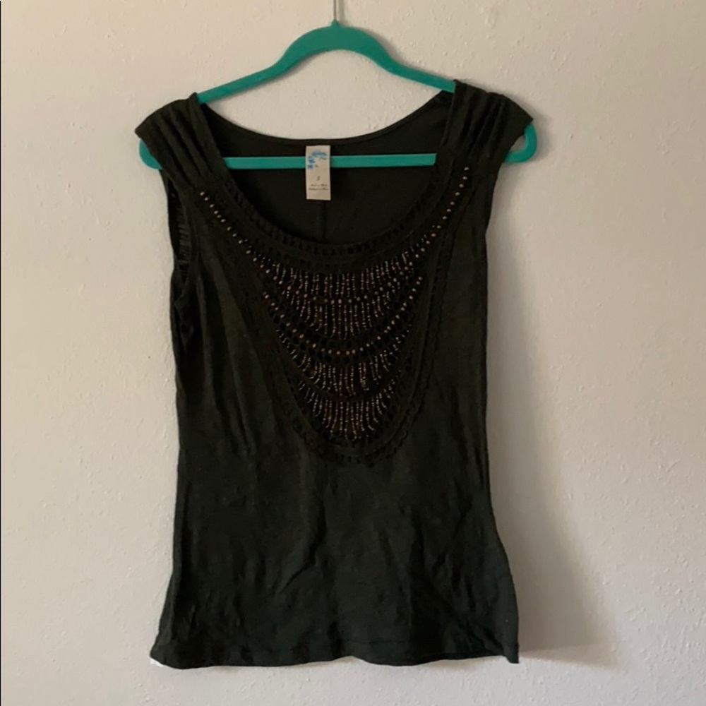 Dark Green Beaded Anthropologie Shirt